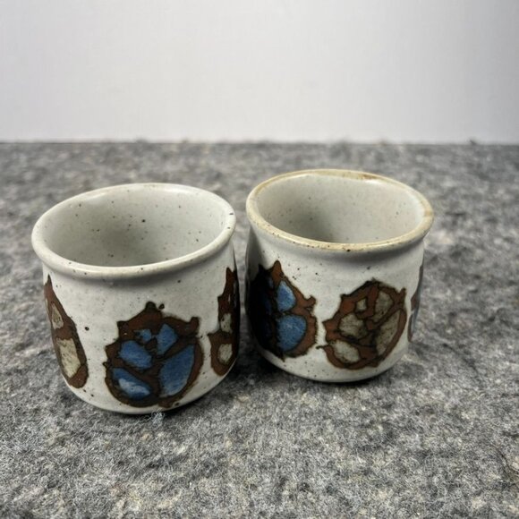 VTG Pair of Otagiri Speckled Leaf Print Japanese Stoneware Tea Cups Stackable - Picture 7 of 11